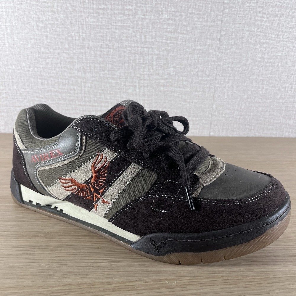 AVIREX Leather Skate Sneakers Brown Olive Gum Sole Y2K Streetwear Men 11.5